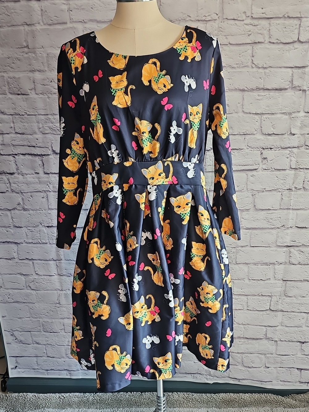 Lindy Bop Navy Dress with Pink Heart Print